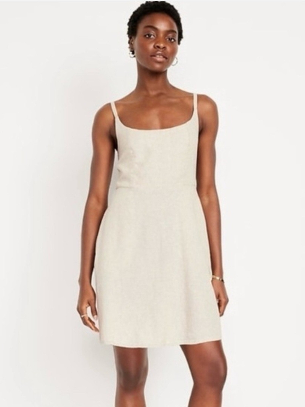Old Navy Women's L Linen Blend Sleeveless Square-Neck Mini Dress in Light Beige